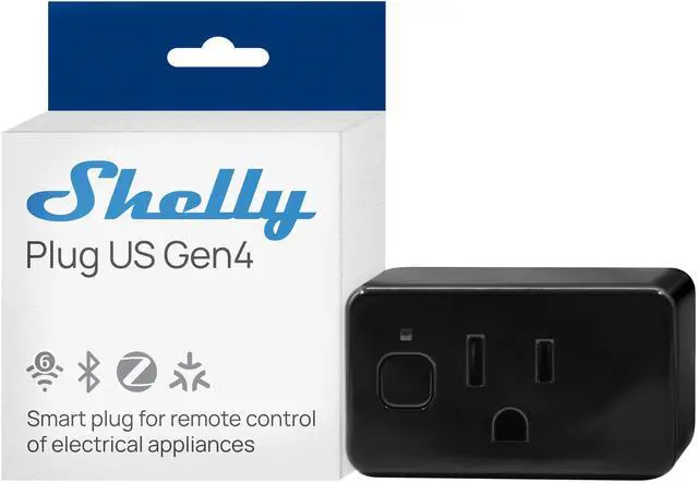 Shelly Plug Gen4 (Black) 15A 1800W Smart Plug with Power Measurement (Wi-Fi, Matter, & Zigbee; UL-Certified)
