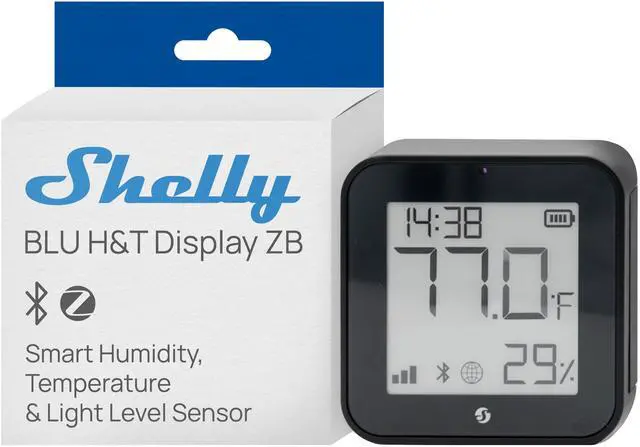 Main image of Shelly BLU H&T Display ZB Black, Bluetooth & Zigbee Operated Temperature & Humidity Levels Sensor, E-Paper Display, Home Assistant, Alexa, Google Home, Real-Time Monitoring, Long-Life Battery
