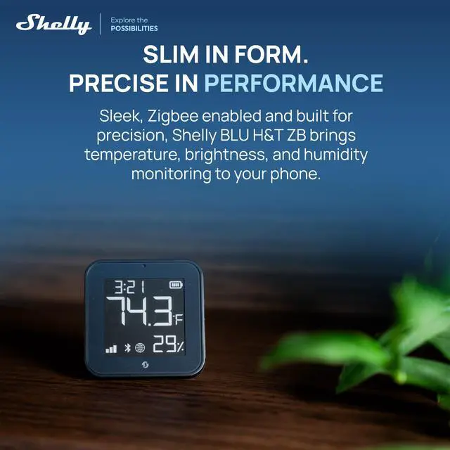 Alt view image 3 of 7 - Shelly BLU H&T Display ZB Black, Bluetooth & Zigbee Operated Temperature & Humidity Levels Sensor, E-Paper Display, Home Assistant, Alexa, Google Home, Real-Time Monitoring, Long-Life Battery