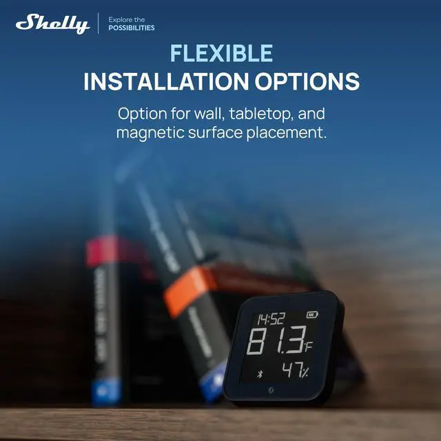 Alt view image 4 of 7 - Shelly BLU H&T Display ZB Black, Bluetooth & Zigbee Operated Temperature & Humidity Levels Sensor, E-Paper Display, Home Assistant, Alexa, Google Home, Real-Time Monitoring, Long-Life Battery