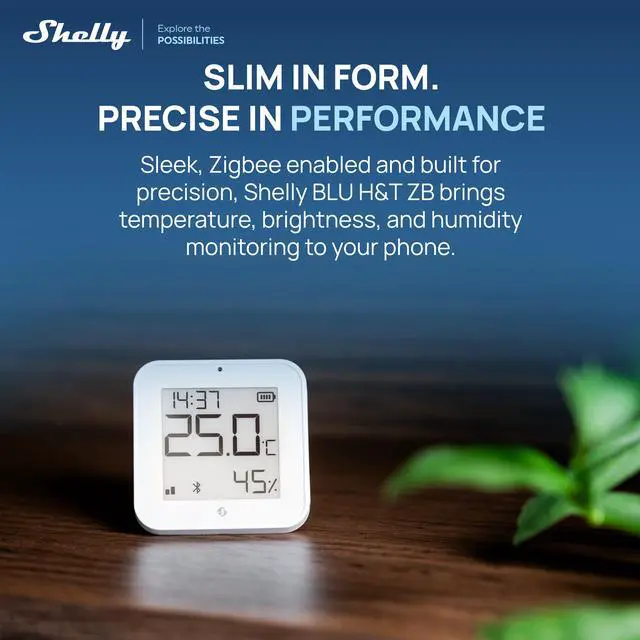Alt view image 3 of 7 - Shelly BLU H&T Display ZB White, Bluetooth & Zigbee Operated Temperature & Humidity Levels Sensor, E-Paper Display, Home Assistant, Alexa, Google Home, Real-Time Monitoring, Long-Life Battery
