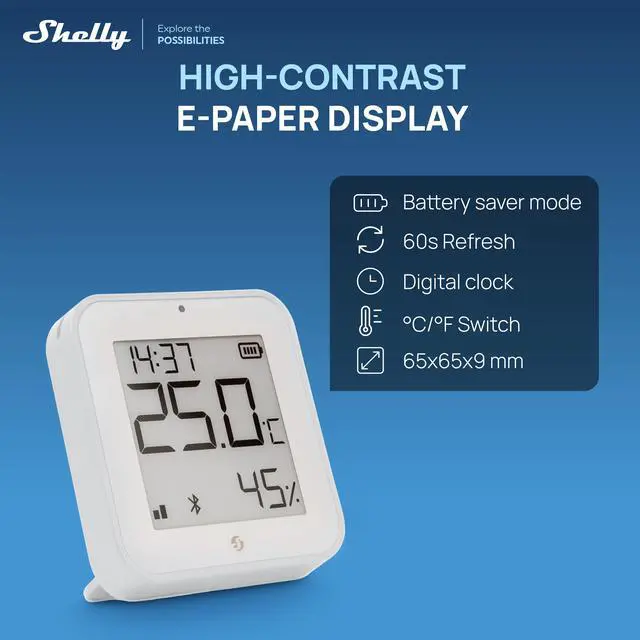 Alt view image 4 of 7 - Shelly BLU H&T Display ZB White, Bluetooth & Zigbee Operated Temperature & Humidity Levels Sensor, E-Paper Display, Home Assistant, Alexa, Google Home, Real-Time Monitoring, Long-Life Battery