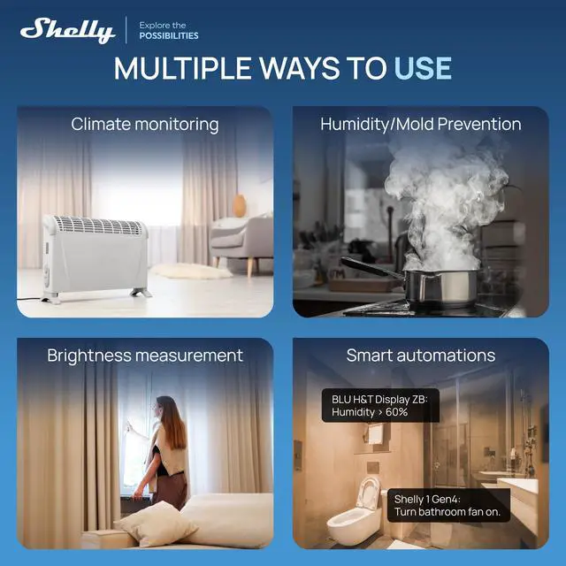 Alt view image 6 of 7 - Shelly BLU H&T Display ZB White, Bluetooth & Zigbee Operated Temperature & Humidity Levels Sensor, E-Paper Display, Home Assistant, Alexa, Google Home, Real-Time Monitoring, Long-Life Battery