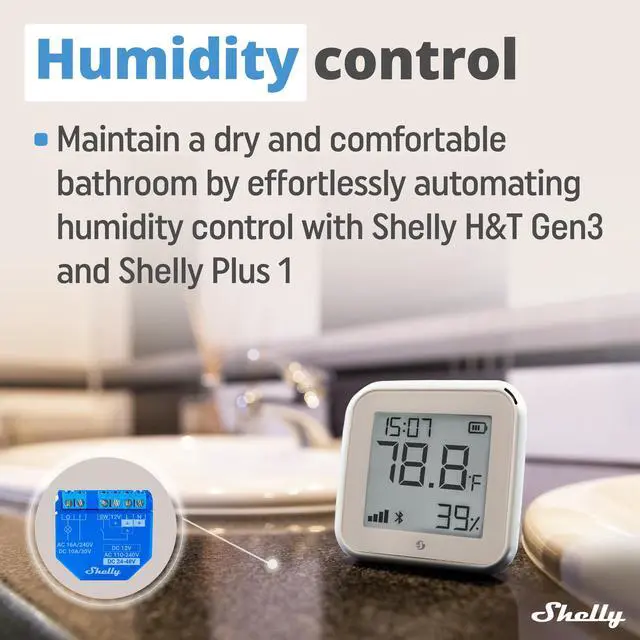 Alt view image 6 of 6 - Shelly H&T Gen3 White Wi-Fi Temperature & Humidity Sensor with E-Paper Display, USB-C Power Option, Bluetooth Setup