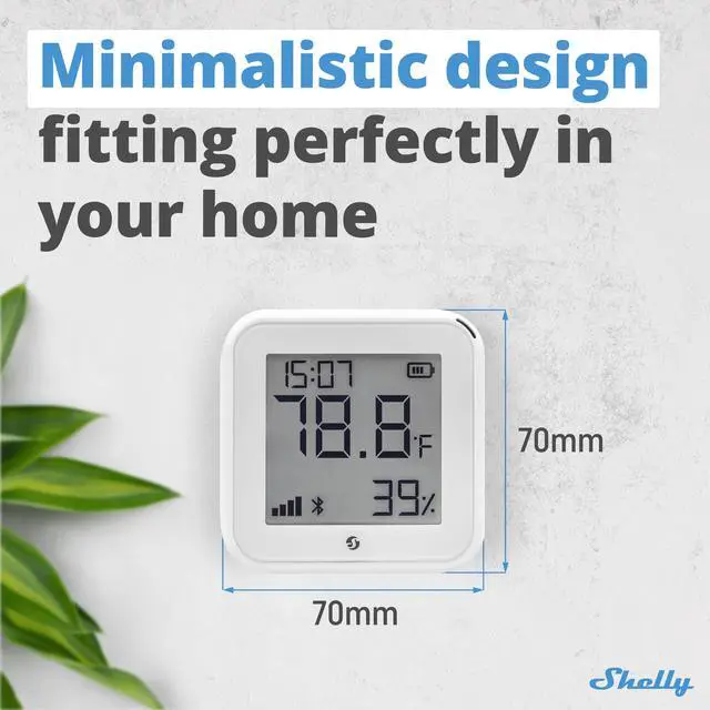 Alt view image 2 of 6 - Shelly H&T Gen3 White Wi-Fi Temperature & Humidity Sensor with E-Paper Display, USB-C Power Option, Bluetooth Setup
