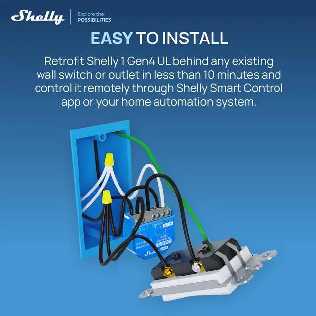 Alt view image 7 of 7 - Shelly 1 Gen4 UL, Wi-Fi, Zigbee & Matter Smart Relay Switch with Dry Contacts, 1-Channel 16A , Home Automation Alexa, SmartThings, Google Home, Garage Door Opener- 4 pack