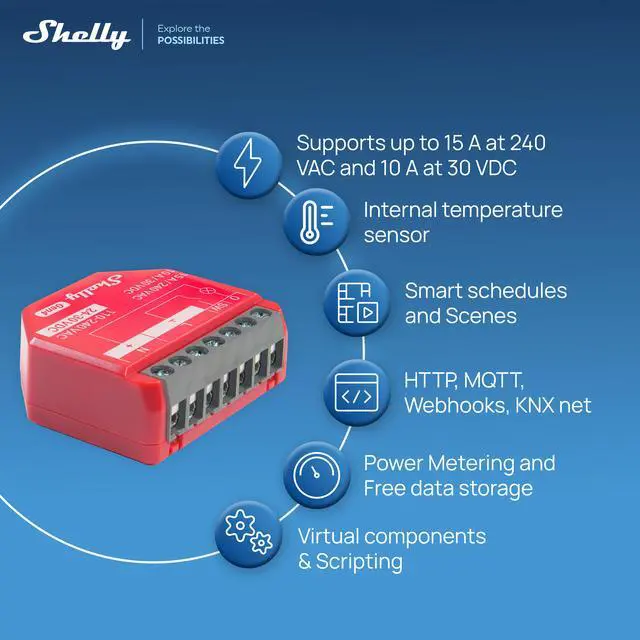 Alt view image 3 of 7 - Shelly 1PM Gen4 UL, Wi-Fi, Zigbee, Matter Smart Relay Switch with Power Metering, 1-Channel 16A, Home Automation, Alexa, SmartThings, Google Home, Apple HomeKit Compatible, No Hub- 2 pack