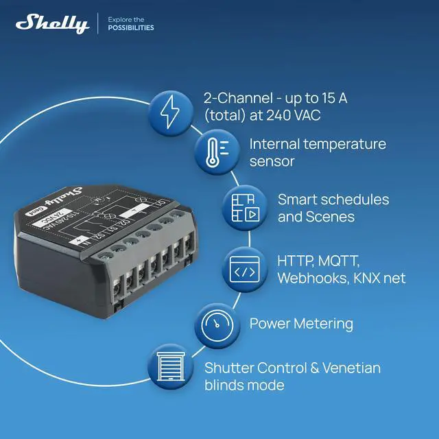 Alt view image 3 of 7 - Shelly 2PM Gen4 UL, Wi-Fi, Zigbee & Matter 2-Channel Smart Relay Switch with Power Metering, Home Automation, Alexa, SmartThings, Google Home, Apple HomeKit, Roller Shutters Control- 4 pack