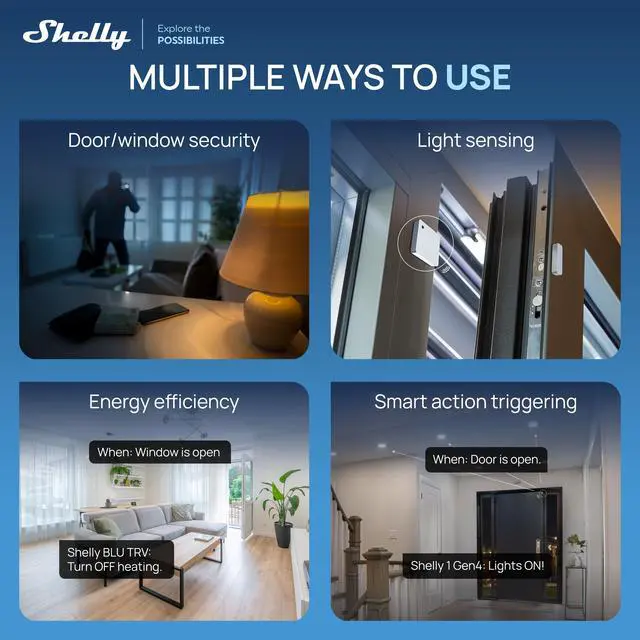 Alt view image 5 of 7 - Shelly BLU Door/Window ZB Smart Door & Window Sensor with Bluetooth 5.0, Zigbee 3.0, Tilt & Light Detection- White
