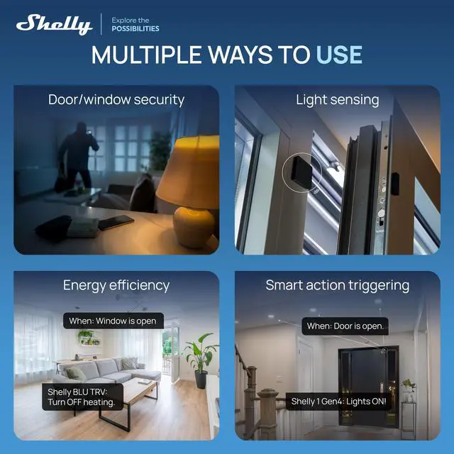 Alt view image 5 of 7 - Shelly BLU Door/Window ZB Smart Door & Window Sensor with Bluetooth 5.0, Zigbee 3.0, Tilt & Light Detection- Black