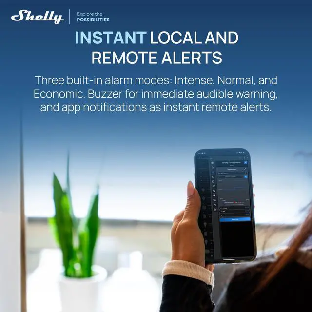 Alt view image 5 of 7 - Shelly Flood S Gen4 Smart Water Leak Sensor, Matter-over-Wi-Fi, Wi-Fi 6, Zigbee 3.0, Bluetooth 5 LE, IP67, CR123A Battery