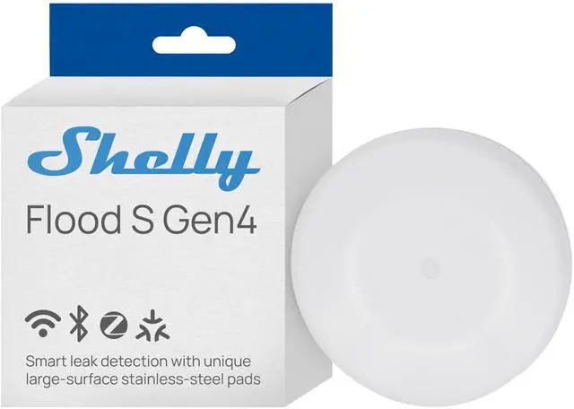 Main image of Shelly Flood S Gen4 Smart Water Leak Sensor, Matter-over-Wi-Fi, Wi-Fi 6, Zigbee 3.0, Bluetooth 5 LE, IP67, CR123A Battery