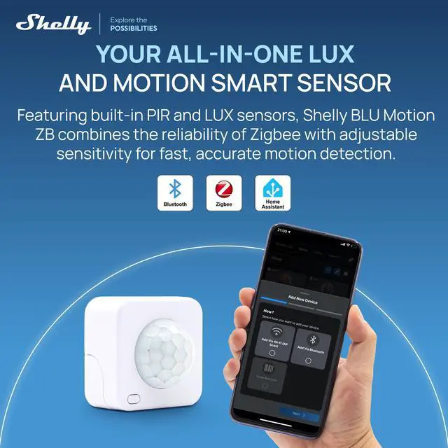 Alt view image 3 of 7 - Shelly BLU Motion ZB- PIR Motion & LUX Sensor, Zigbee 3.0, Bluetooth 5 LE, Long-lasting battery, Home Automation, Compatible with Google Home & Alexa