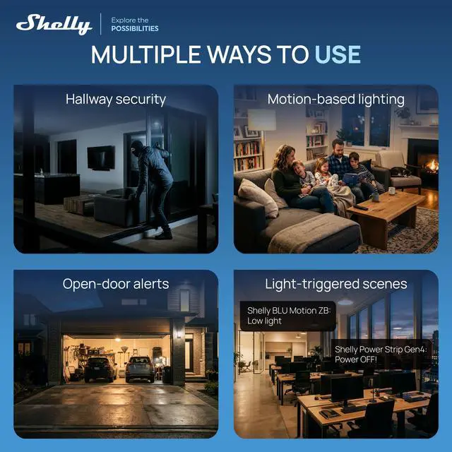 Alt view image 6 of 7 - Shelly BLU Motion ZB- PIR Motion & LUX Sensor, Zigbee 3.0, Bluetooth 5 LE, Long-lasting battery, Home Automation, Compatible with Google Home & Alexa