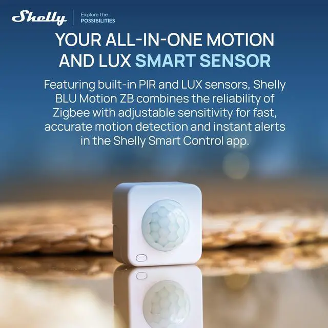 Alt view image 2 of 7 - Shelly BLU Motion ZB- PIR Motion & LUX Sensor, Zigbee 3.0, Bluetooth 5 LE, Long-lasting battery, Home Automation, Compatible with Google Home & Alexa