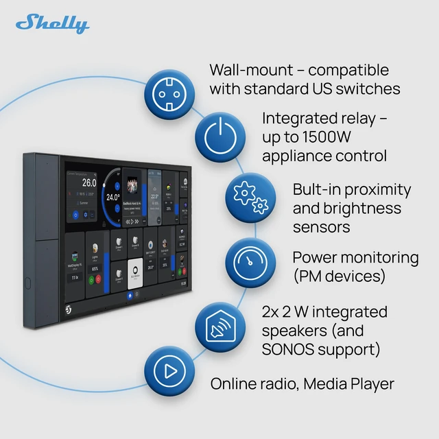 Alt view image 4 of 6 - Shelly Wall Display XL Silver 10.1" In-Wall Smart Home Control Panel, HD Touchscreen, Wi-Fi 6 Dual Band, Bluetooth 5.4, 5A Relay, 4 Custom Buttons, Speakers, Proximity & Lux Sensors
