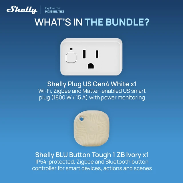Alt view image 2 of 7 - Shelly Starter Bundle- Smart Plug & Wireless Control Button Starter Kit. No Wiring, Renter Friendly, Home Assistant compatible