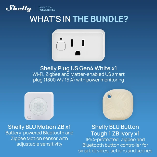Alt view image 2 of 7 - Shelly - Smart Home Motion Control Kit with Plug US Gen4, BLU Motion ZB & BLU Button Tough 1 ZB - White/Ivory
