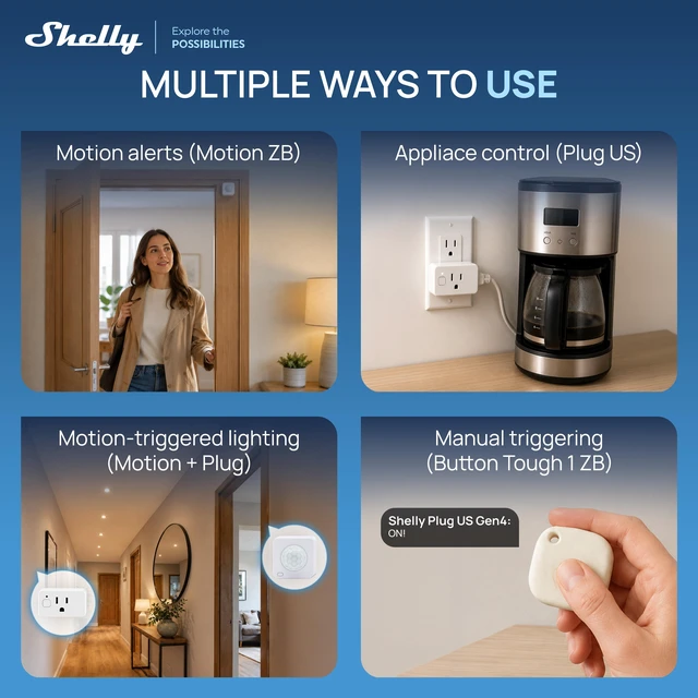 Alt view image 3 of 7 - Shelly - Smart Home Motion Control Kit with Plug US Gen4, BLU Motion ZB & BLU Button Tough 1 ZB - White/Ivory