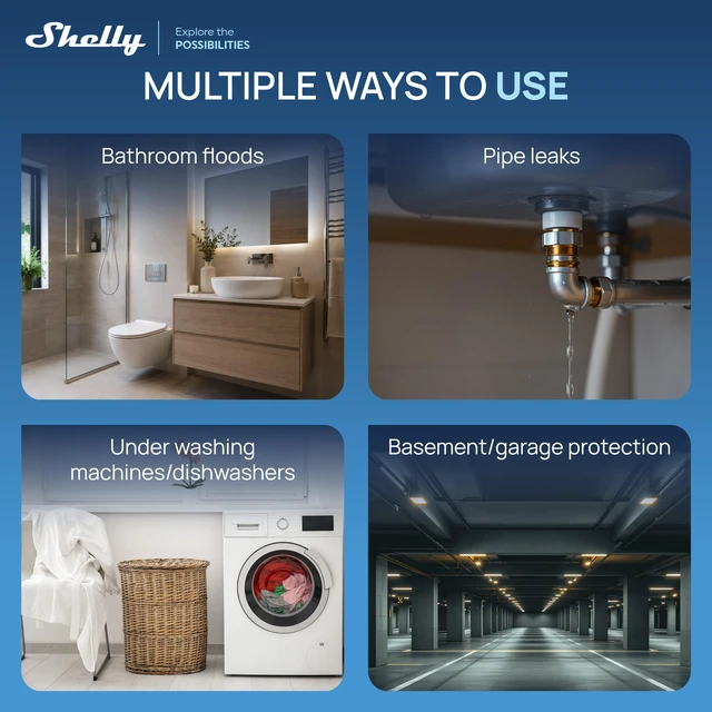 Alt view image 3 of 7 - Shelly Smart Water Leak Detection Bundle Flood Gen4, Additional Leak Sensor Cable & Cable Brackets Wi-Fi, Zigbee, Bluetooth and Matter Water Sensor