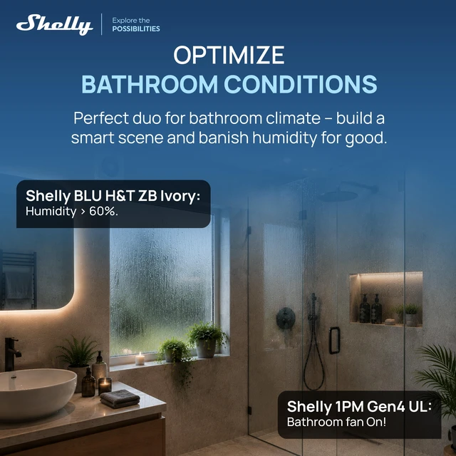 Alt view image 5 of 7 - Shelly Smart Climate & Energy Bundle BLU H&T ZB Temperature & Humidity Sensor + 1PM Gen4 UL-Certified Smart Relay with Power Monitoring, Wi-Fi, Zigbee, Bluetooth & Matter