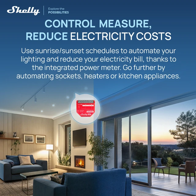 Alt view image 4 of 7 - Shelly Scene Control Bundle 1PM Gen4 UL-Certified Smart Relay with Power Monitoring + BLU RC Button 4 ZB Wireless Remote, Matter, Wi-Fi, Zigbee & Bluetooth