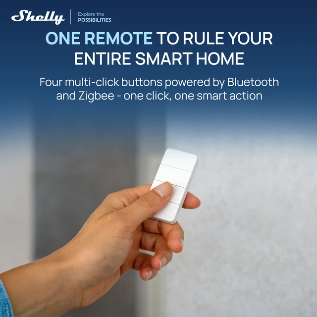 Alt view image 5 of 7 - Shelly Scene Control Bundle 1PM Gen4 UL-Certified Smart Relay with Power Monitoring + BLU RC Button 4 ZB Wireless Remote, Matter, Wi-Fi, Zigbee & Bluetooth