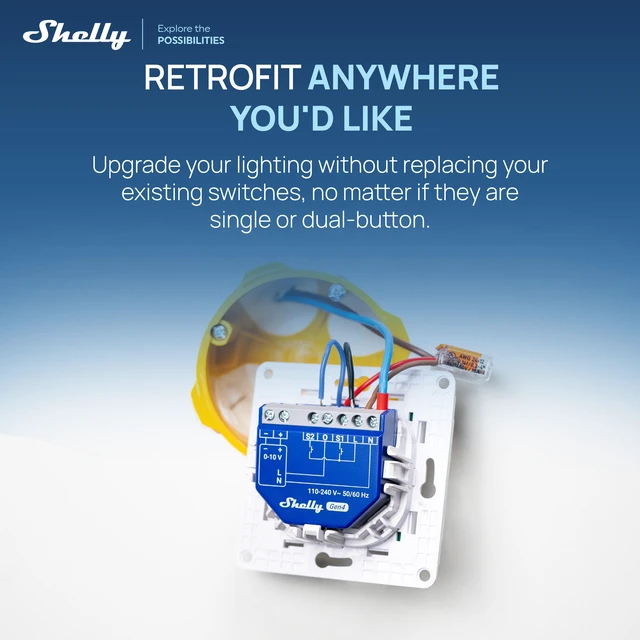 Alt view image 4 of 7 - Shelly Dimmer 0/1-10V PM Gen4 Smart 0-10V Dimmer with Power Monitoring, Wi-Fi, Zigbee, Bluetooth, Matter