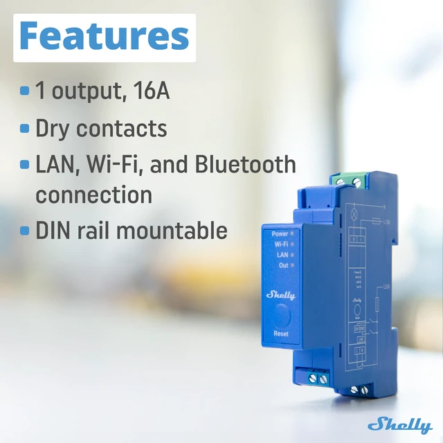 Alt view image 2 of 5 - Shelly Pro 1 UL-Certified Smart Relay Switch with Wi-Fi, LAN and Bluetooth, 16A - Blue