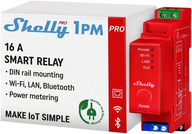 Main image of Shelly Pro 1PM UL-Certified 16A Smart Relay Switch with Power Monitoring, Wi-Fi, LAN and Bluetooth