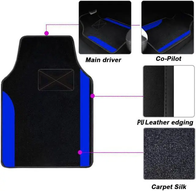 Alt view image 6 of 7 - Car Carpet Floor Mats Universal for SUV,Vans,sedan Truck Anti-Slip nibbs Driver Heel Pad,All-Weather Waterproof Cargo Liners,4pcs Blue
