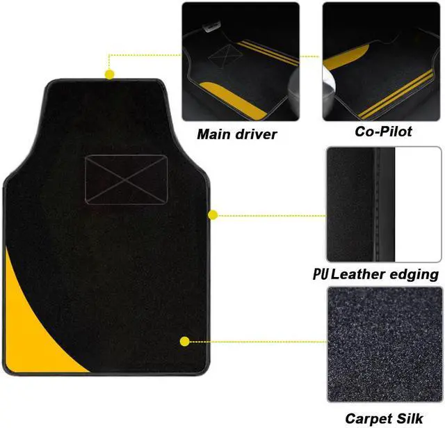 Alt view image 5 of 7 - Universal Line Rugs Fit All-Weather Heavy-Duty Carpet Floor Mats for SUV,Vans,sedan Truck Cars Waterproof Cargo Liners,4pcs Yellow