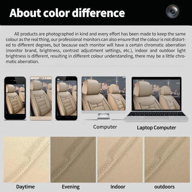 Alt view image 7 of 7 - Comfortable Car Seat Cover, 5 Front And Rear Seats, All-weather Car Seat Cover, PU Leather Car Cushion With Waist Support And Headrest, Beige Yellow