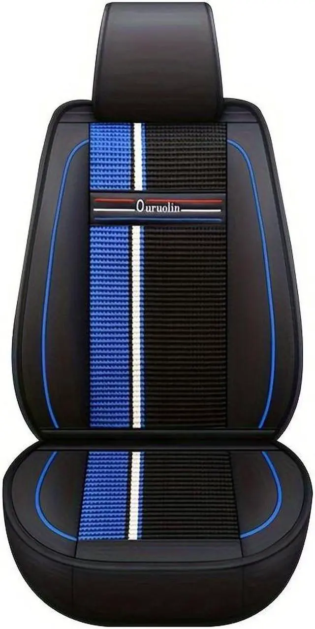 Main image of Car Seat Cover, 5 Front And Rear Seats, All-weather Car Seat Cover, PU Leather Car Seat Cushion,  Black Blue