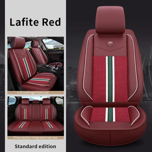 Alt view image 5 of 7 - Comfortable Car Seat Cover, 5 Front And Rear Seats, All-weather Car Seat Cover, PU Leather Car Cushion,Lafite Red