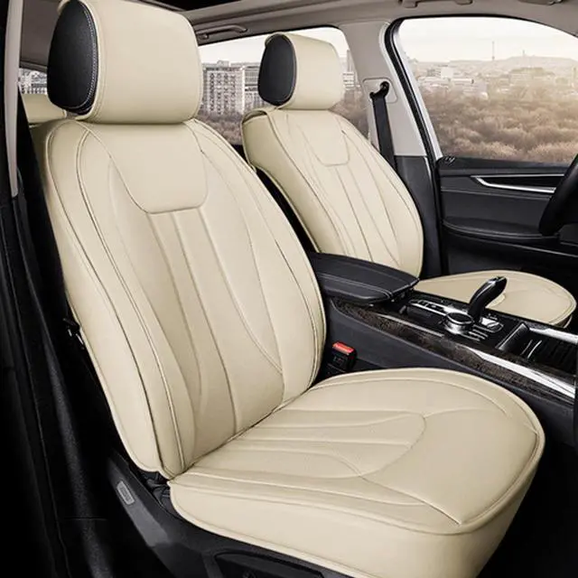Alt view image 4 of 7 - Comfortable Car Seat Cover, 5 Front And Rear Seats, All-weather Car Seat Cover, PU Leather Car Cushion,Beige