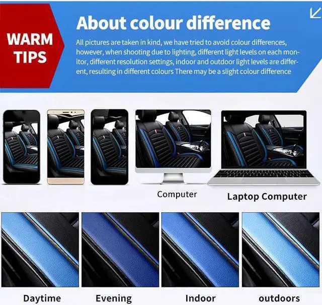 Alt view image 7 of 7 - Comfortable Cartoon Car Seat Cover, 5 Front And Rear Seats, All-weather Car Seat Cover, PU Leather Car Cushion With Waist Support And Headrest, Black Blue