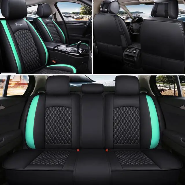 Alt view image 5 of 7 - Comfortable Car Seat Cover, 5 Front And Rear Seats, All-weather Car Seat Cover, PU Leather Car Cushion,Black Green