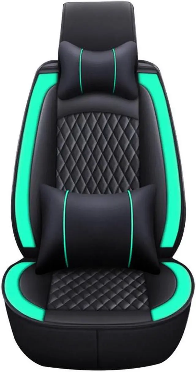 Main image of Comfortable Car Seat Cover, 5 Front And Rear Seats, All-weather Car Seat Cover, PU Leather Car Cushion With Waist Support And Headrest, Black Green
