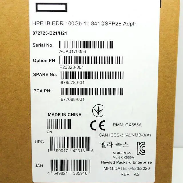 Alt view image 5 of 5 - HPE Infiniband EDR 100GB 1-Port 841QSFP28 Adapter 872725-B21/H21 878578-001