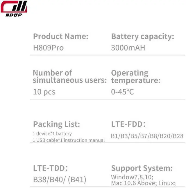 Alt view image 7 of 7 - NDUP H809PRO MiFi Router, Portable 4G LTE Mobile WiFi Hotspot, Speeds Up to 150Mbps