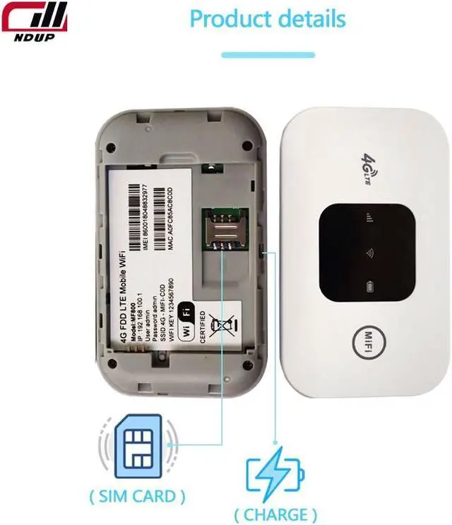 Alt view image 3 of 7 - NDUP H5577 Portable 4G LTE WiFi Router, Compatible with Most SIM Networks
