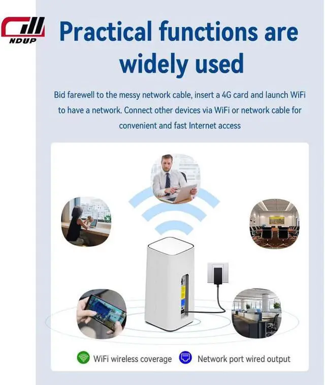 Alt view image 4 of 7 - NDUP CPF101 4G/5G Router, Dual Band 2.4GHz & 5GHz, Connects Up to 32 Devices, 300Mbps, SIM Card Slot