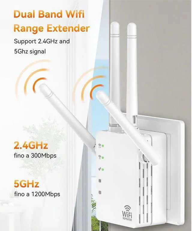 Alt view image 3 of 6 - NDUP 1200Mbps WiFi Extender for Home, Signal Booster, Coverage Up to 12,880 Sq. Ft, Supports 105 Devices, With Ethernet Port LYQ4572