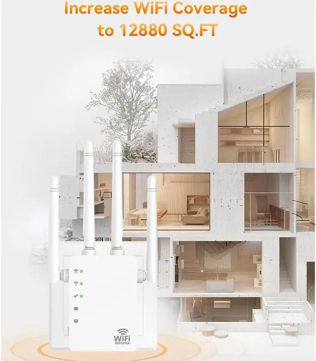 Alt view image 4 of 6 - NDUP 1200Mbps WiFi Extender for Home, Signal Booster, Coverage Up to 12,880 Sq. Ft, Supports 105 Devices, With Ethernet Port LYQ4572