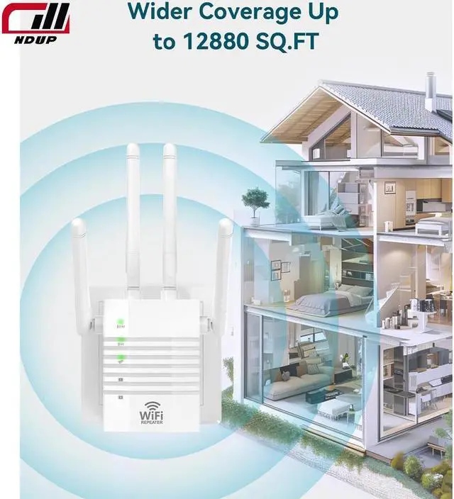 Alt view image 6 of 7 - NDUP WiFi Range Extender, Signal Booster, Coverage Up to 12,880 Sq. Ft, Supports 105 Devices, WiFi Amplifier for Home, Internet Repeater with Ethernet Port LYQ9679