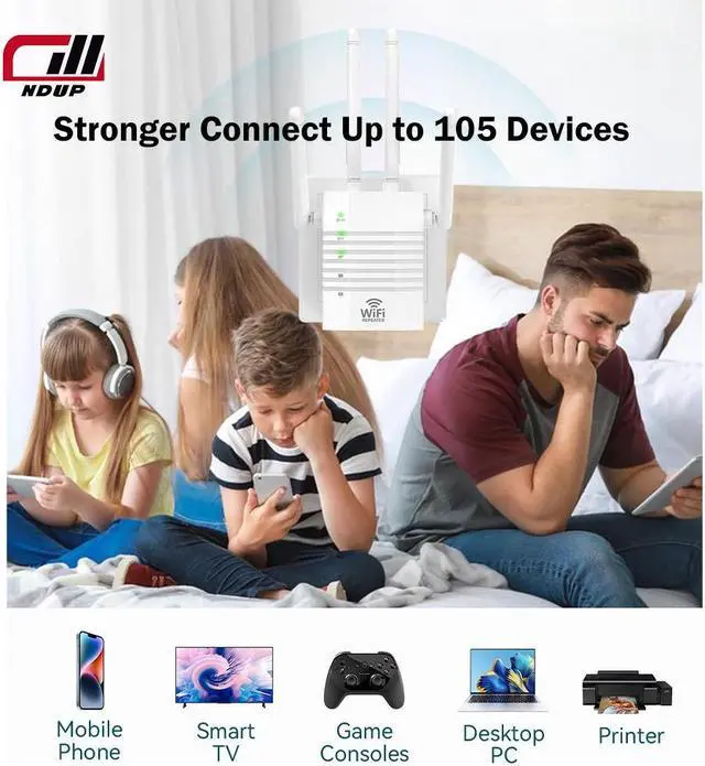Alt view image 4 of 7 - NDUP WiFi Range Extender, Signal Booster, Coverage Up to 12,880 Sq. Ft, Supports 105 Devices, WiFi Amplifier for Home, Internet Repeater with Ethernet Port LYQ9679