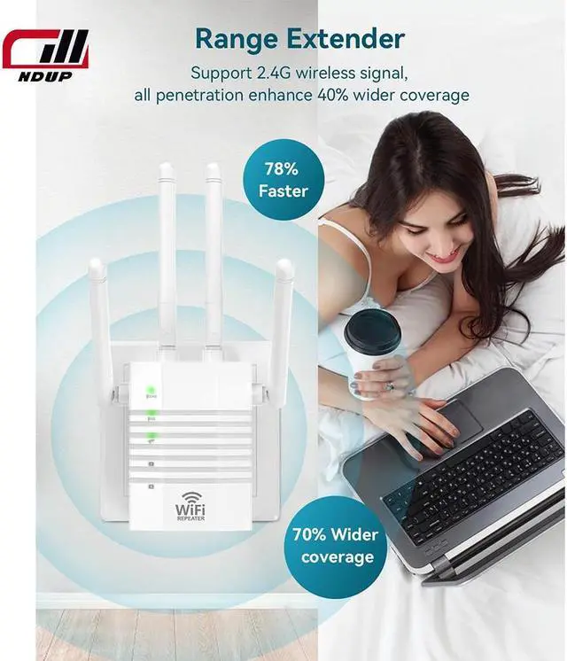 Alt view image 5 of 7 - NDUP WiFi Range Extender, Signal Booster, Coverage Up to 12,880 Sq. Ft, Supports 105 Devices, WiFi Amplifier for Home, Internet Repeater with Ethernet Port LYQ9679