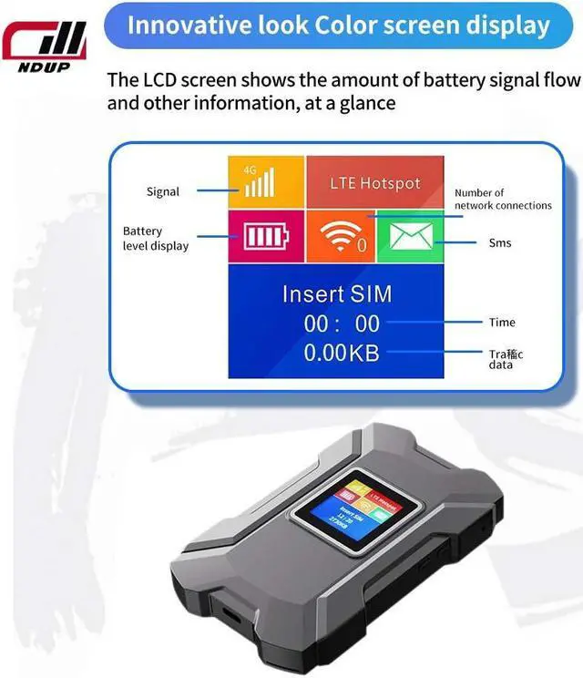 Alt view image 4 of 7 - NDUP H910 4G LTE Portable WiFi - Compatible with Most Operators, 150Mbps, 3000mAh Portable Battery 150Mbps(or N150) Black