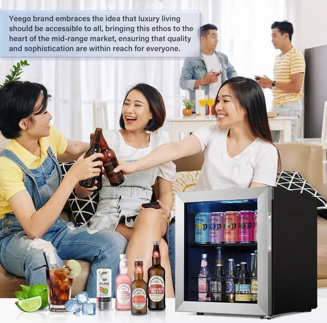 Alt view image 4 of 7 - Yeego 1.6 Cu. Ft Beverage Cooler - Mini Beverage Refrigerator and Beer Fridge for 62-65 Cans with Adjustable Thermostat & Glass Door, Perfect Drink Fridge for Home, Office, and Bar